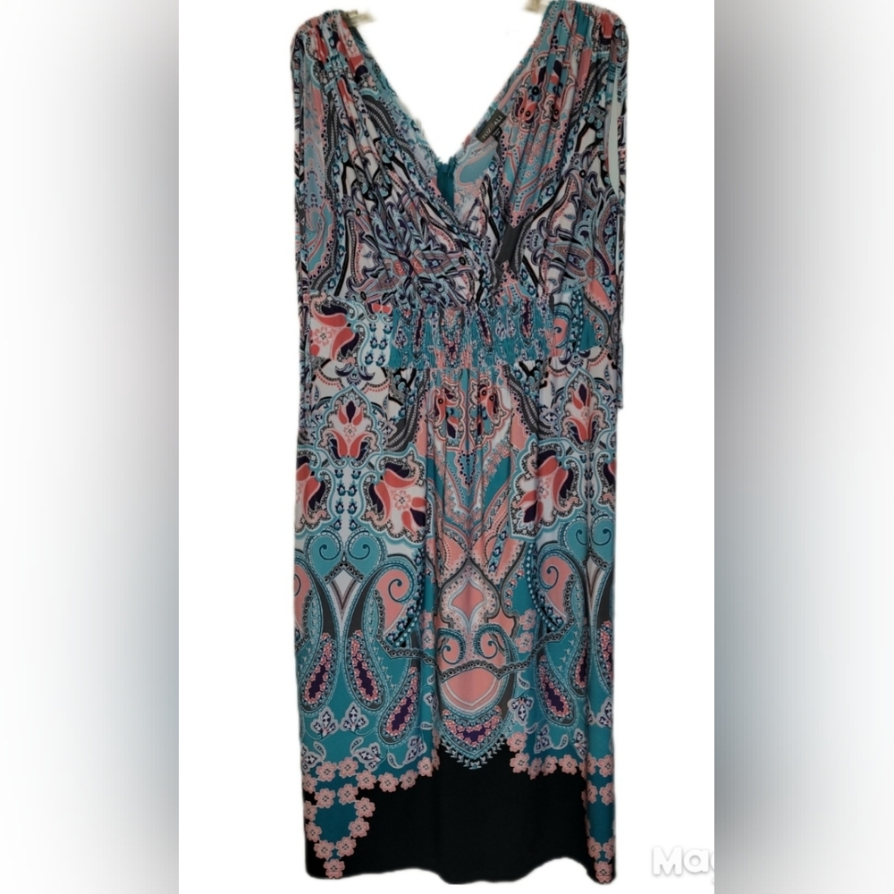 Roz & Ali Dress Teal Orange Multicolored Paisley Stretch Slinky Knit Size 16W